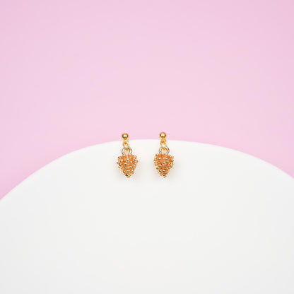 Gold Pinecone Dangle Earrings | Pine Cone Holiday Earrings | Dainty Fall Winter Dangly | Ball Stud Drop Earring | Festive Christmas Jewelry