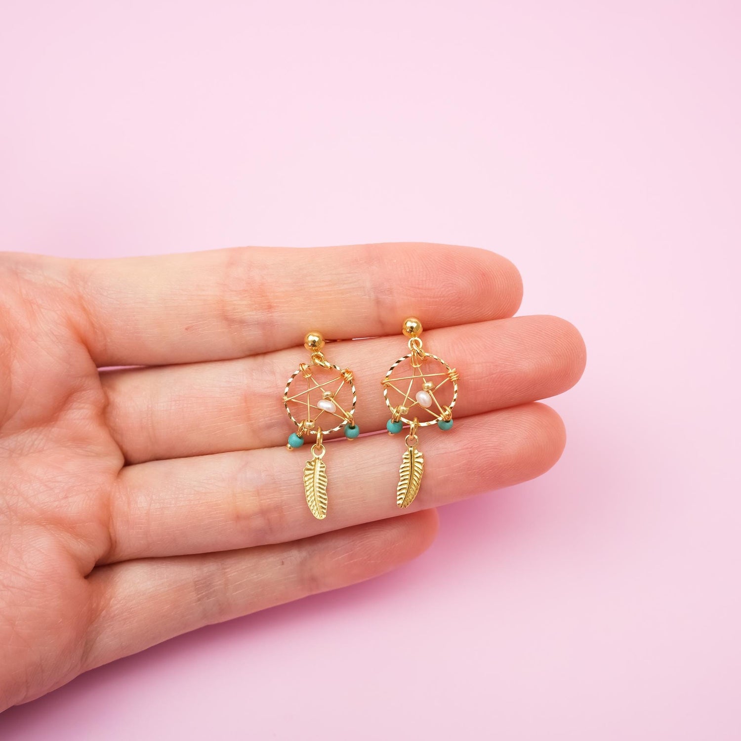 Gold Dreamcatcher Dangle Earrings