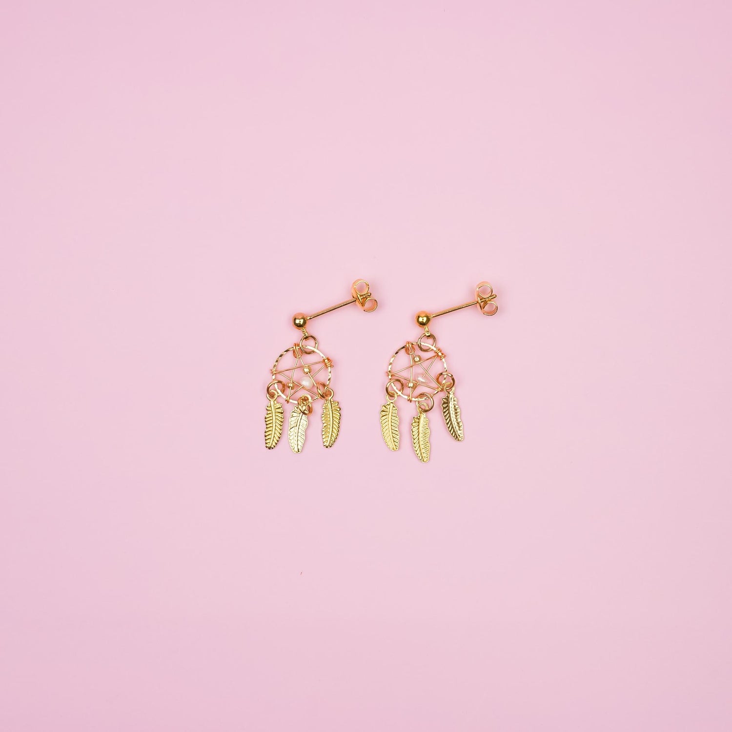 Gold Dreamcatcher Dangle Earrings