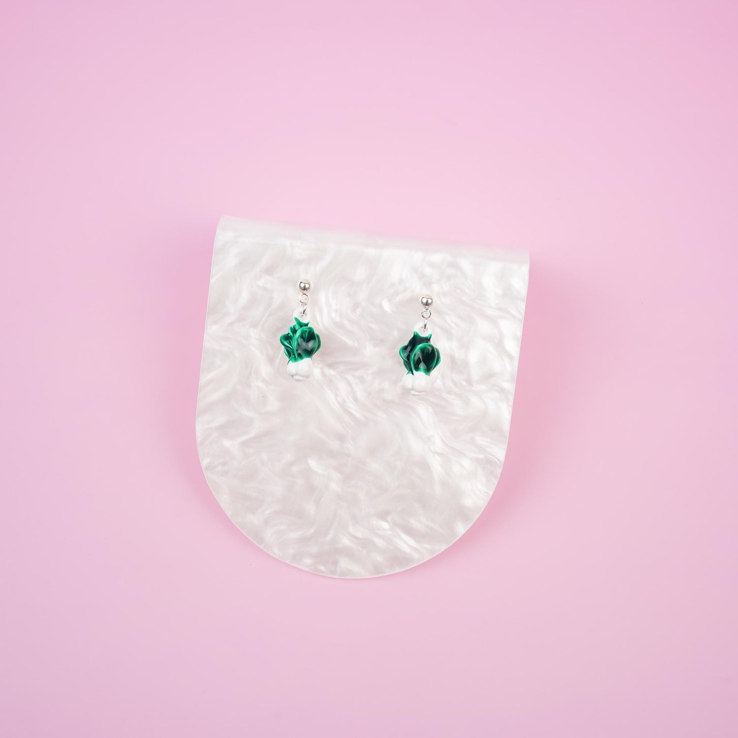 Bok Choy Dangle Earrings | Asian Vegetable Earrings | Green Leafy Veggie Dangly | Chinese Cabbage Good Fortune Earring | Fun Food Jewelry