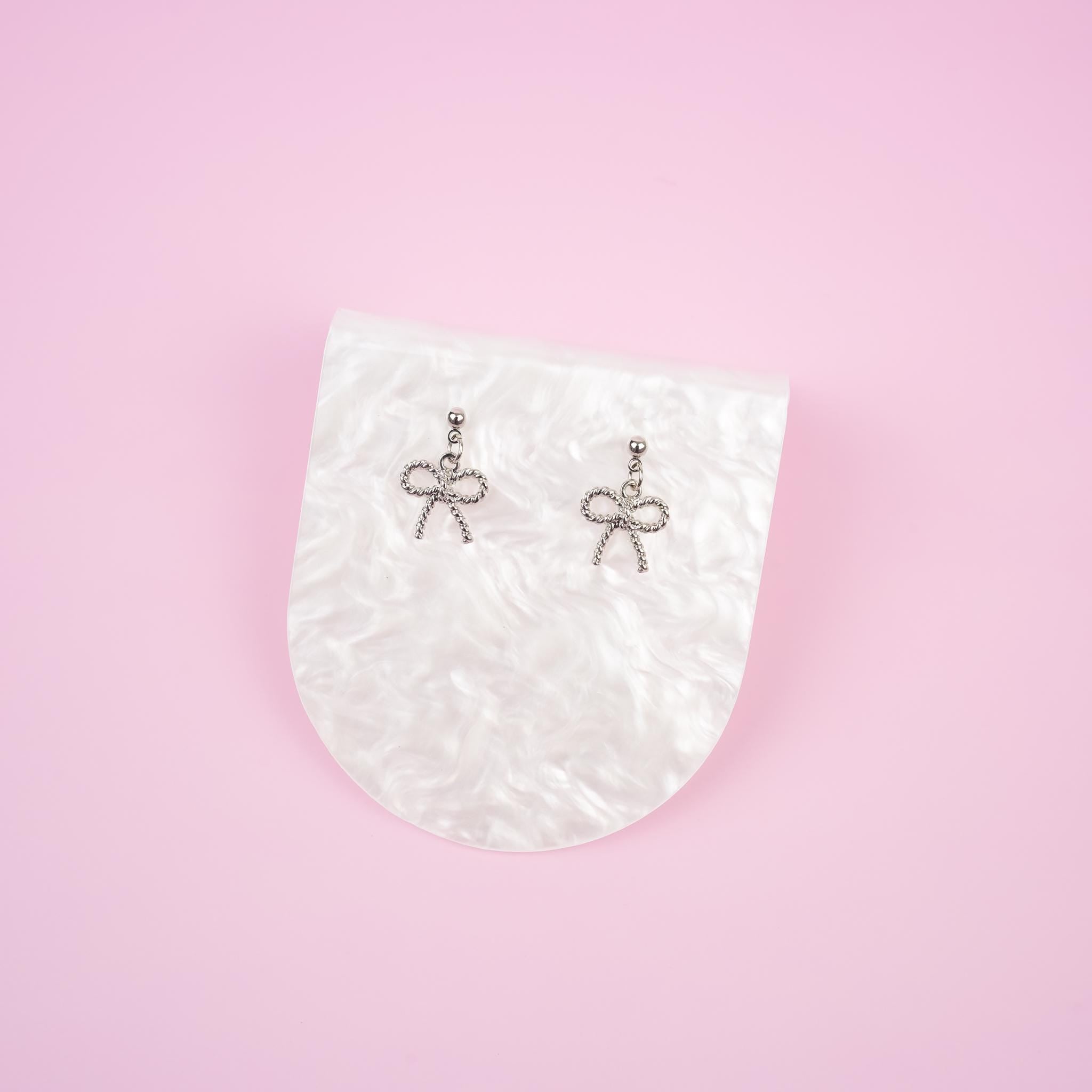 Gold Bow Dangle Earrings | Dainty Ribbon Bowknot Earrings | Shiny Aesthetic Dangly | Minimalist Drop Earrings | Bridesmaid Gift for Her