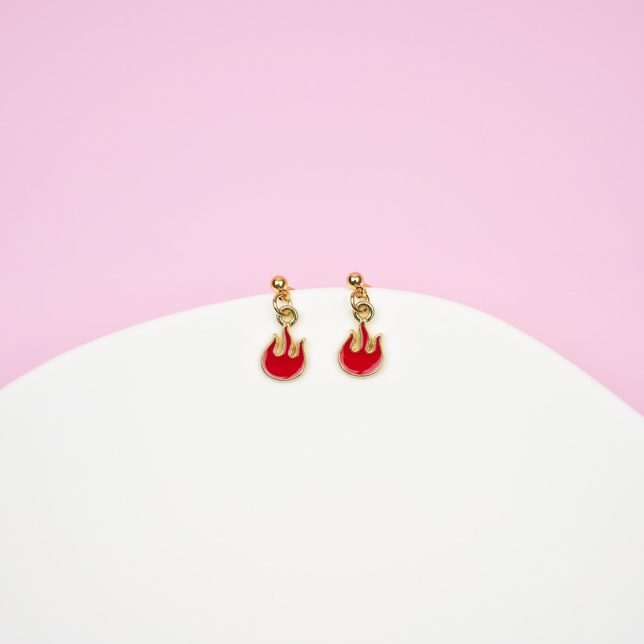 Red Fire Flame Dangle Earrings | Nature Inspired Jewelry | Campfire Dangly | Fire Element Jewelry | Quirky Accessory | Heat Drop Earrings