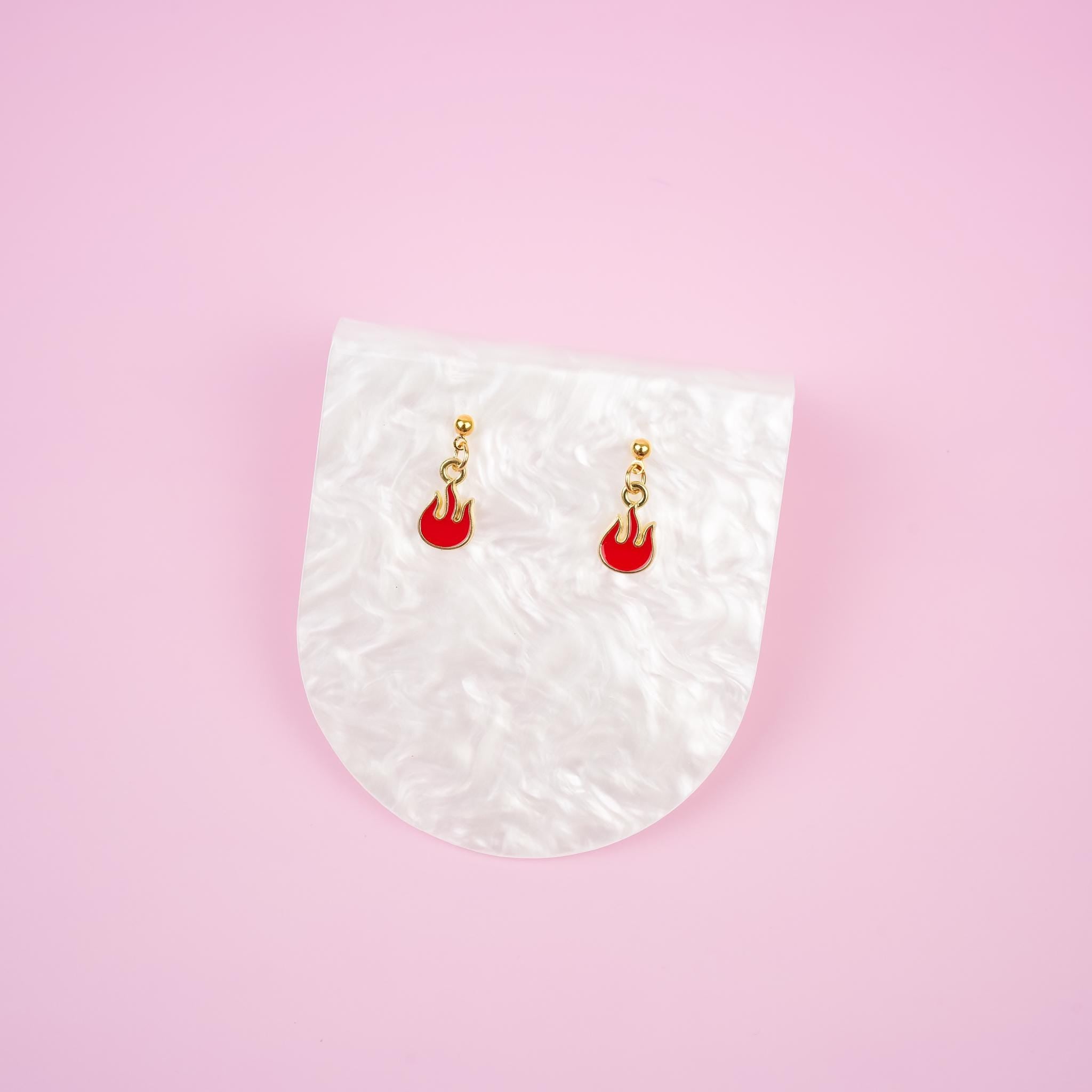 Red Fire Flame Dangle Earrings | Nature Inspired Jewelry | Campfire Dangly | Fire Element Jewelry | Quirky Accessory | Heat Drop Earrings