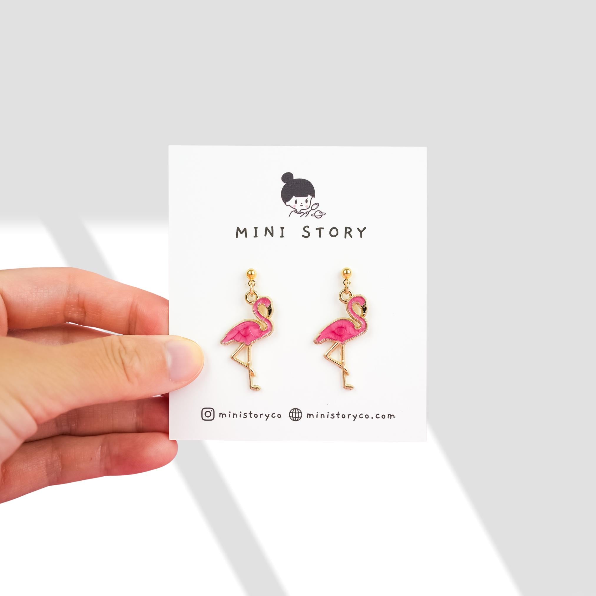 Pink Flamingo Dangle Earrings | Nature Inspired Animal Earrings | Tropical Bird Dangly | Boho Chic Drop Earrings | 18k Gold Jewelry