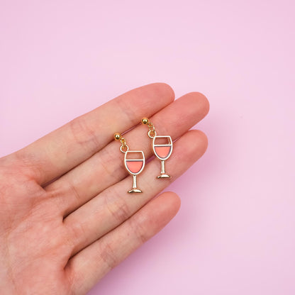Gold Red Wine Dangle Earrings | Wine Glass Drop Earrings | Dainty Glass of Wine Dangly | Wine Lover&