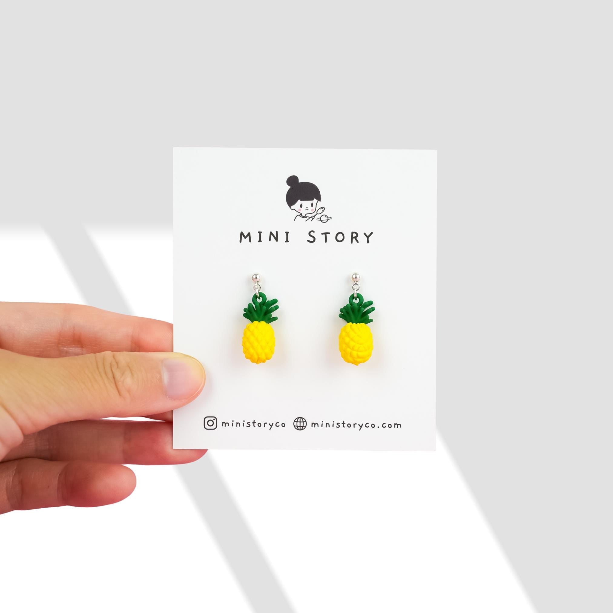 Pineapple Dangle Earrings | Tropical Fruit Earrings | Miniature Food Dangly | Summer Beach Vacation Drop Earring | Fun Whimsical Jewelry