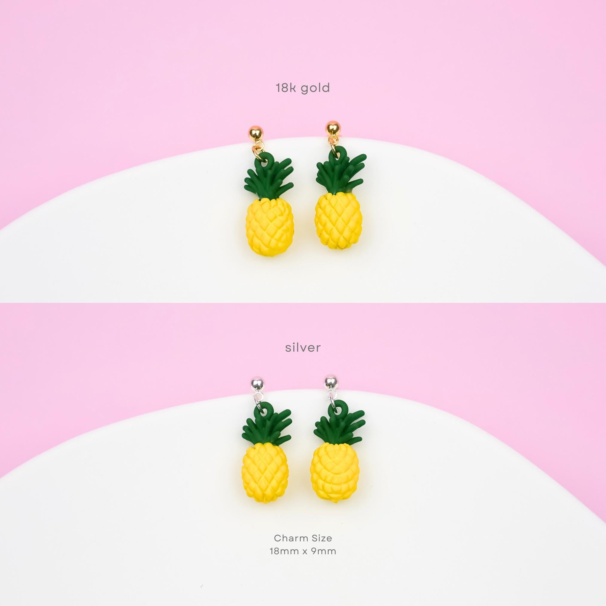 Pineapple Dangle Earrings | Tropical Fruit Earrings | Miniature Food Dangly | Summer Beach Vacation Drop Earring | Fun Whimsical Jewelry