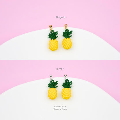 Pineapple Dangle Earrings | Tropical Fruit Earrings | Miniature Food Dangly | Summer Beach Vacation Drop Earring | Fun Whimsical Jewelry