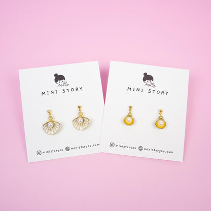 Gold Seashell &amp; Pearl Dangle Earrings | Dainty Freshwater Pearl Dangly | Aesthetic Mermaid Beach Drop Jewelry | Bridesmaid Wedding Jewelry