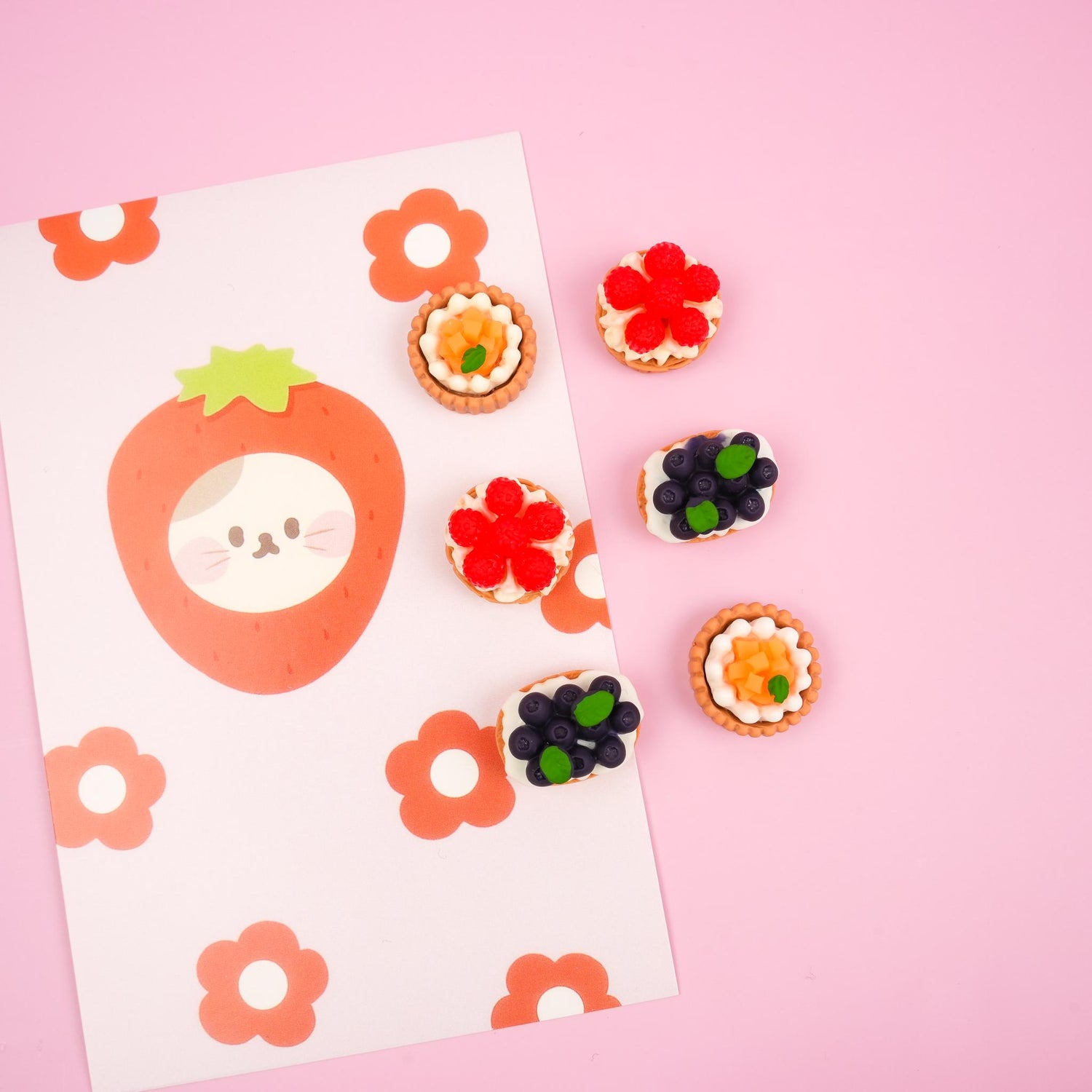 Fruit Tart Fridge Magnet Set | Berry Custard Tart Home Decor Gift | Miniature French Dessert Kitchen Decor | Mango Blueberry Raspberry Tart