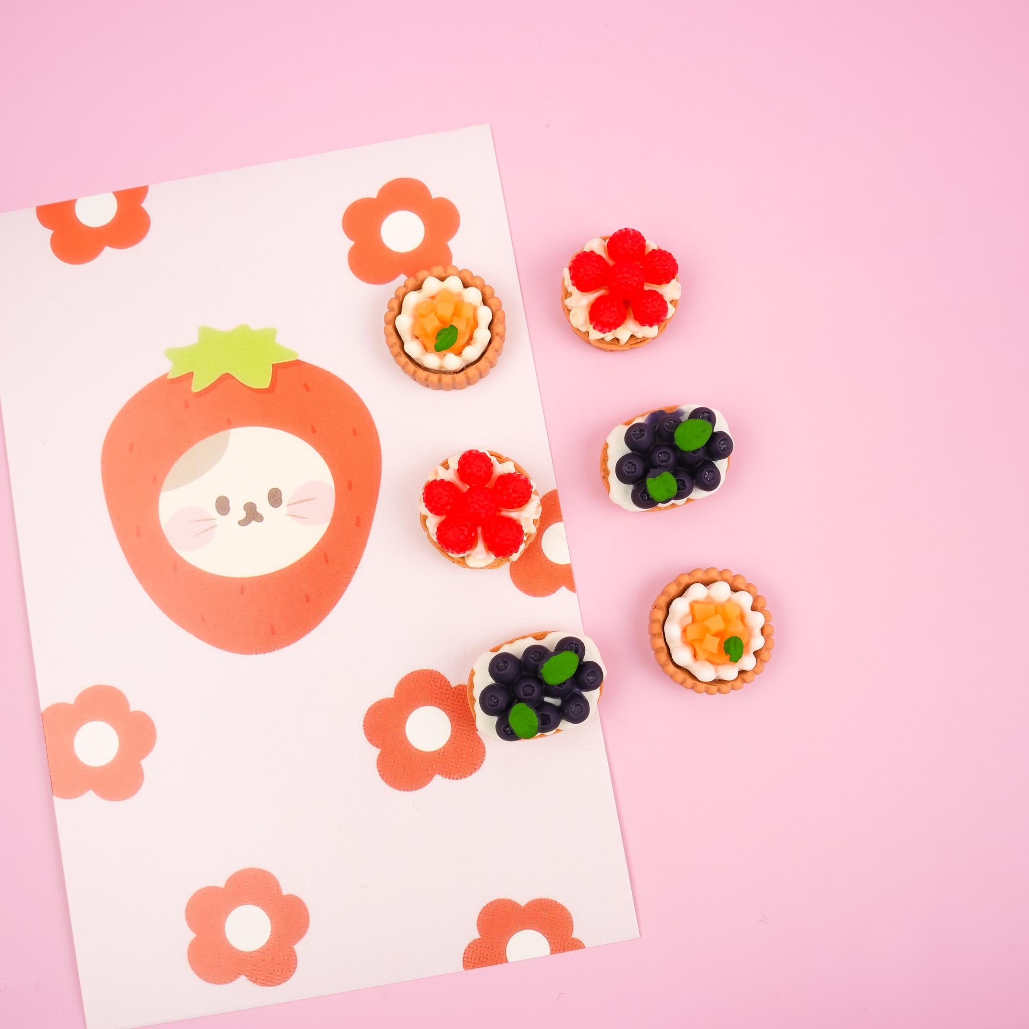 Fruit Tart Fridge Magnet Set | Berry Custard Tart Home Decor Gift | Miniature French Dessert Kitchen Decor | Mango Blueberry Raspberry Tart