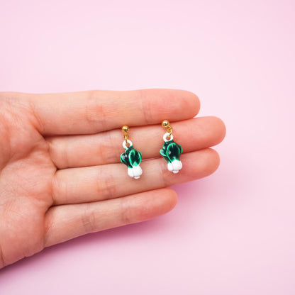 Bok Choy Dangle Earrings | Asian Vegetable Earrings | Green Leafy Veggie Dangly | Chinese Cabbage Good Fortune Earring | Fun Food Jewelry