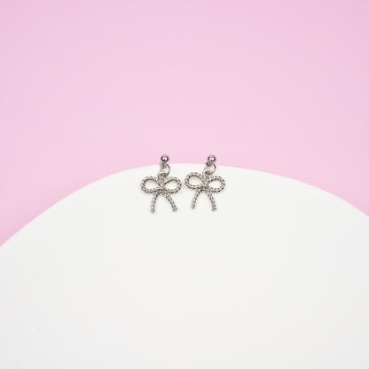 Gold Bow Dangle Earrings | Dainty Ribbon Bowknot Earrings | Shiny Aesthetic Dangly | Minimalist Drop Earrings | Bridesmaid Gift for Her