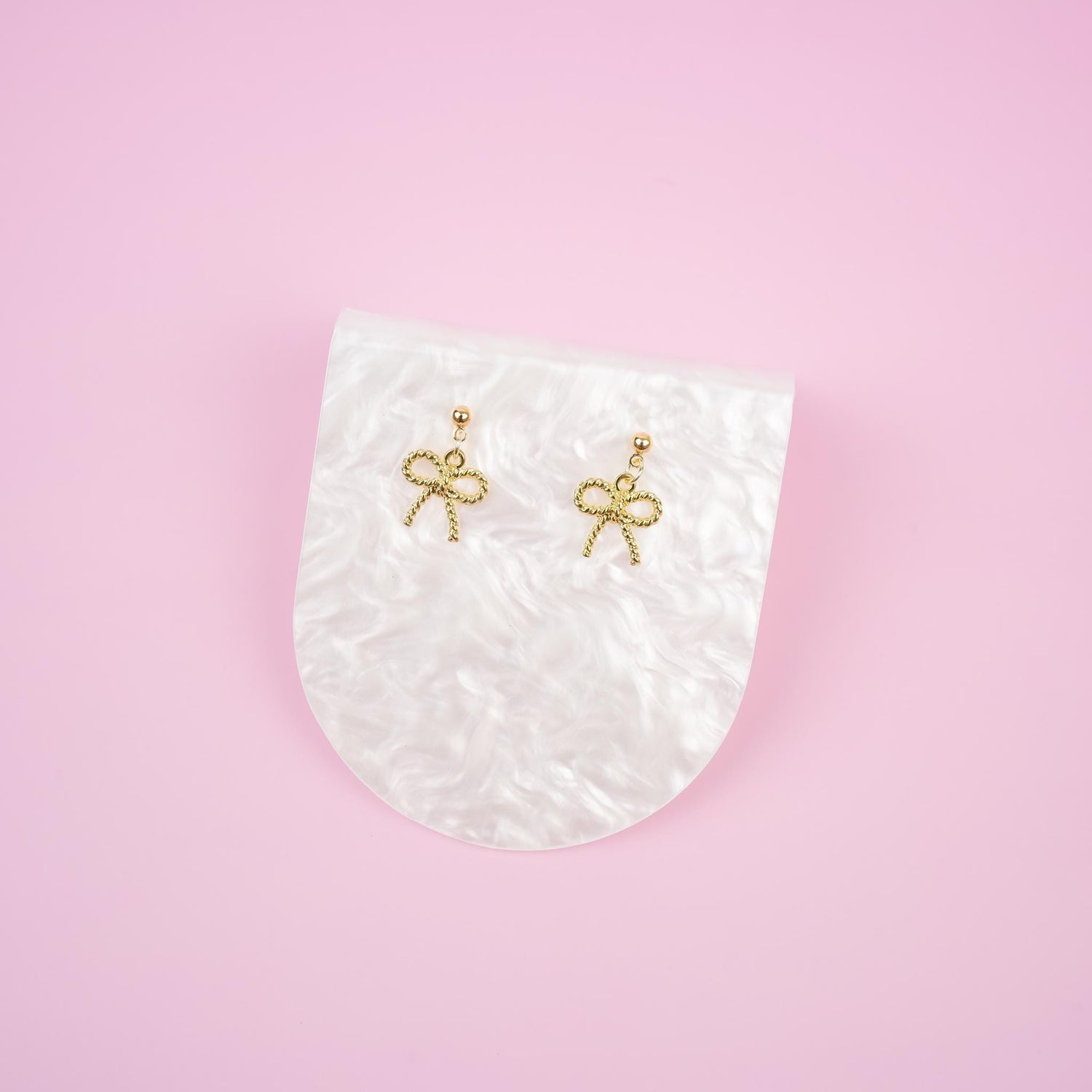 Gold Bow Dangle Earrings | Dainty Ribbon Bowknot Earrings | Shiny Aesthetic Dangly | Minimalist Drop Earrings | Bridesmaid Gift for Her