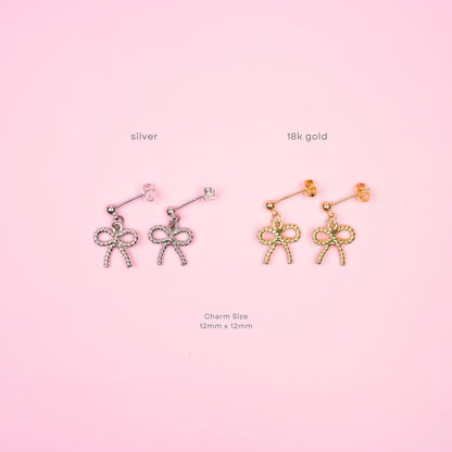 Gold Bow Dangle Earrings | Dainty Ribbon Bowknot Earrings | Shiny Aesthetic Dangly | Minimalist Drop Earrings | Bridesmaid Gift for Her