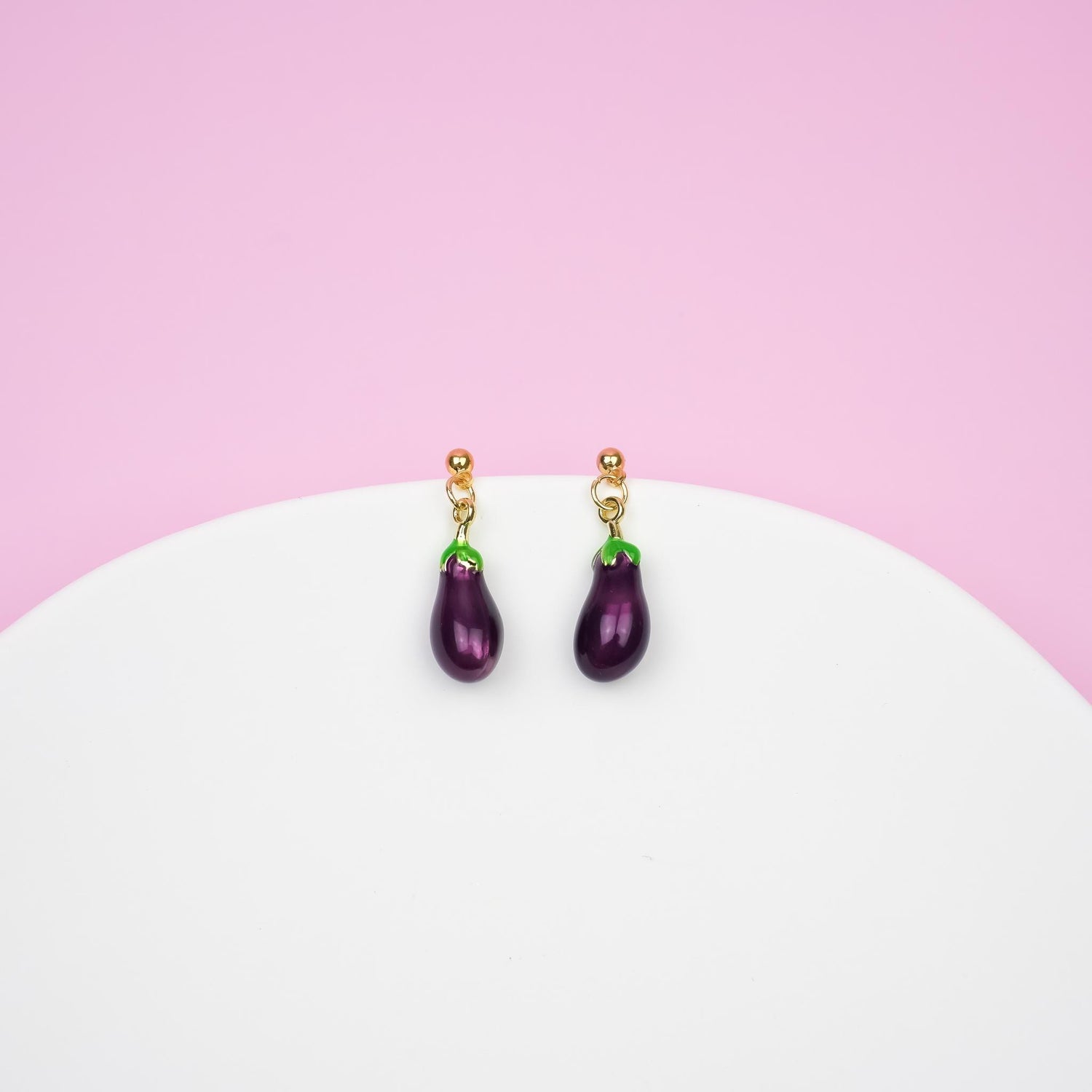 Eggplant Dangle Earrings | Gold Dainty Purple Eggplant Earrings | Miniature Food Dangly | Aubergine Vegetable Jewelry | Vegan&