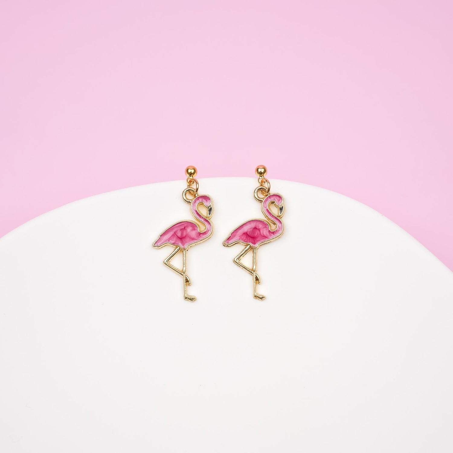 Pink Flamingo Dangle Earrings | Nature Inspired Animal Earrings | Tropical Bird Dangly | Boho Chic Drop Earrings | 18k Gold Jewelry