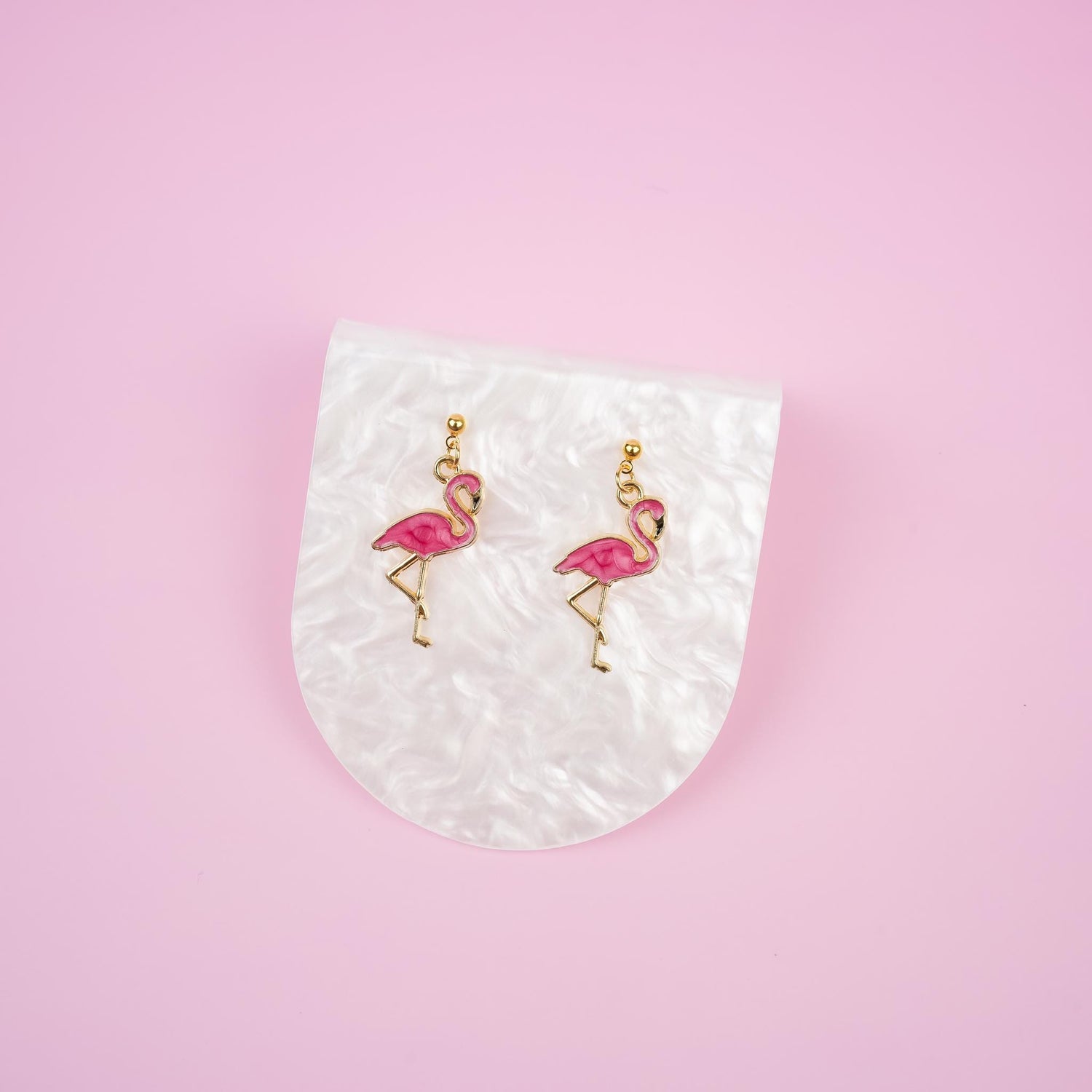 Pink Flamingo Dangle Earrings | Nature Inspired Animal Earrings | Tropical Bird Dangly | Boho Chic Drop Earrings | 18k Gold Jewelry