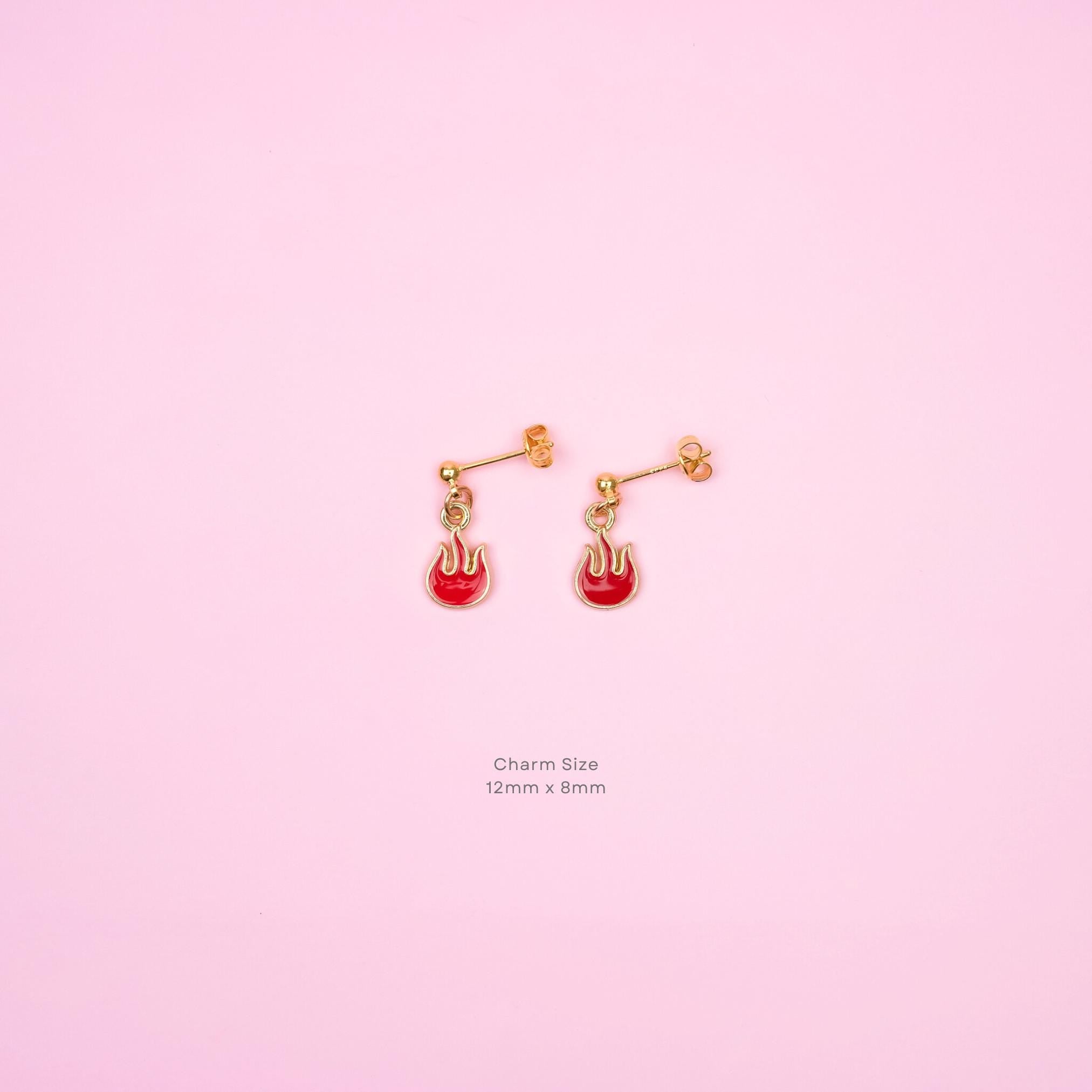Red Fire Flame Dangle Earrings | Nature Inspired Jewelry | Campfire Dangly | Fire Element Jewelry | Quirky Accessory | Heat Drop Earrings