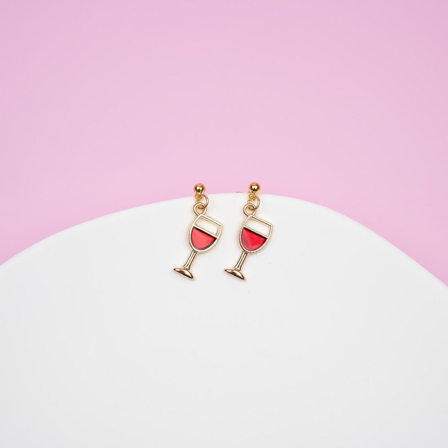 Gold Red Wine Dangle Earrings | Wine Glass Drop Earrings | Dainty Glass of Wine Dangly | Wine Lover&