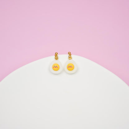 Tiny Smiley Egg Dangle Earrings | Sunny Side up Fried Egg Earrings | Breakfast Dangly | Gold Miniature Food Jewelry | Cute Brunch Accessory