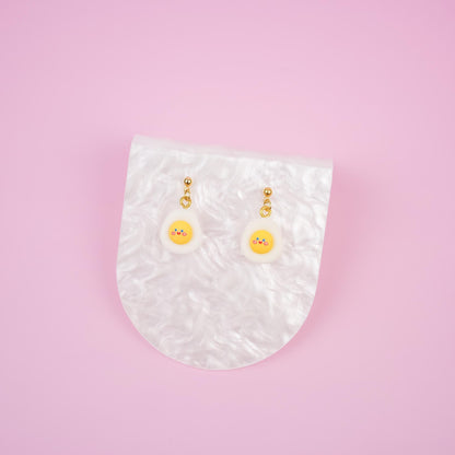 Tiny Smiley Egg Dangle Earrings | Sunny Side up Fried Egg Earrings | Breakfast Dangly | Gold Miniature Food Jewelry | Cute Brunch Accessory