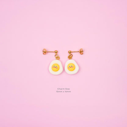 Tiny Smiley Egg Dangle Earrings | Sunny Side up Fried Egg Earrings | Breakfast Dangly | Gold Miniature Food Jewelry | Cute Brunch Accessory
