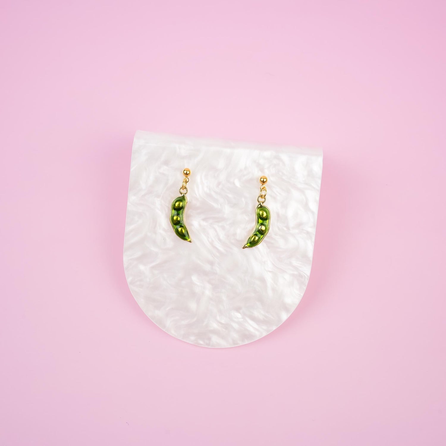 Green Snow Pea Dangle Earrings | Gold Sugar Snap Pea Drop Earrings | Dainty Vegetable Dangly | Fun Garden Earring | Vegan&