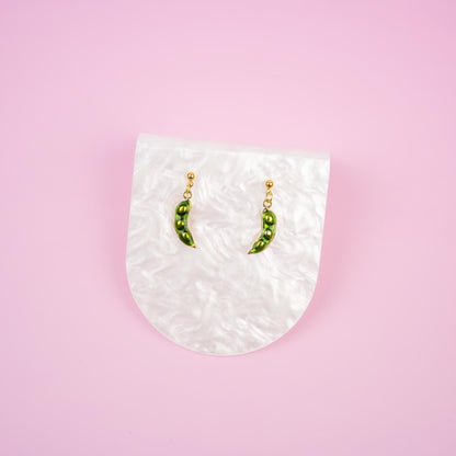 Green Snow Pea Dangle Earrings | Gold Sugar Snap Pea Drop Earrings | Dainty Vegetable Dangly | Fun Garden Earring | Vegan&