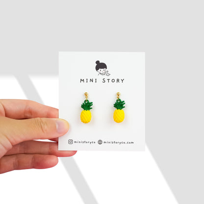 Pineapple Dangle Earrings | Tropical Fruit Earrings | Miniature Food Dangly | Summer Beach Vacation Drop Earring | Fun Whimsical Jewelry