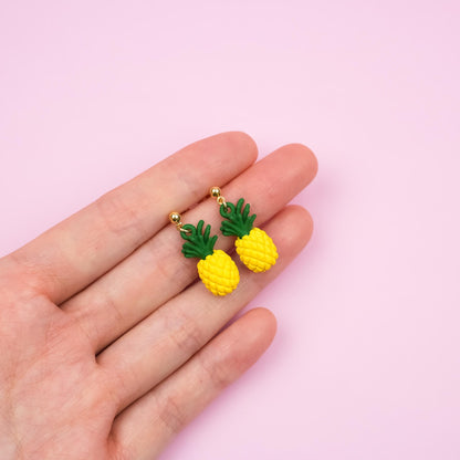 Pineapple Dangle Earrings | Tropical Fruit Earrings | Miniature Food Dangly | Summer Beach Vacation Drop Earring | Fun Whimsical Jewelry