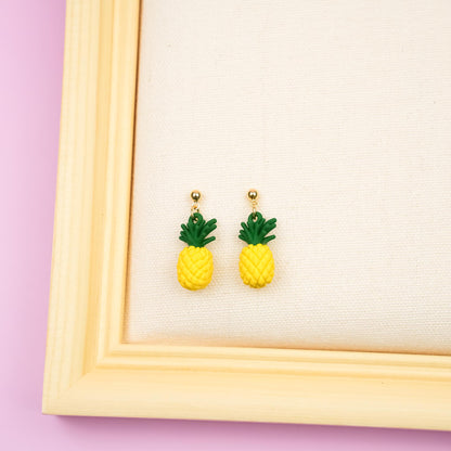 Pineapple Dangle Earrings | Tropical Fruit Earrings | Miniature Food Dangly | Summer Beach Vacation Drop Earring | Fun Whimsical Jewelry