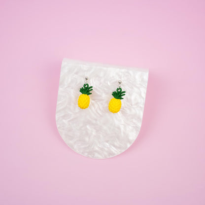 Pineapple Dangle Earrings | Tropical Fruit Earrings | Miniature Food Dangly | Summer Beach Vacation Drop Earring | Fun Whimsical Jewelry