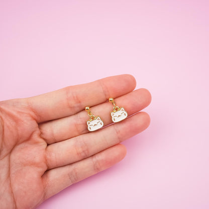 Tiny Black and White Cat Dangle Earrings - Mini Story Co