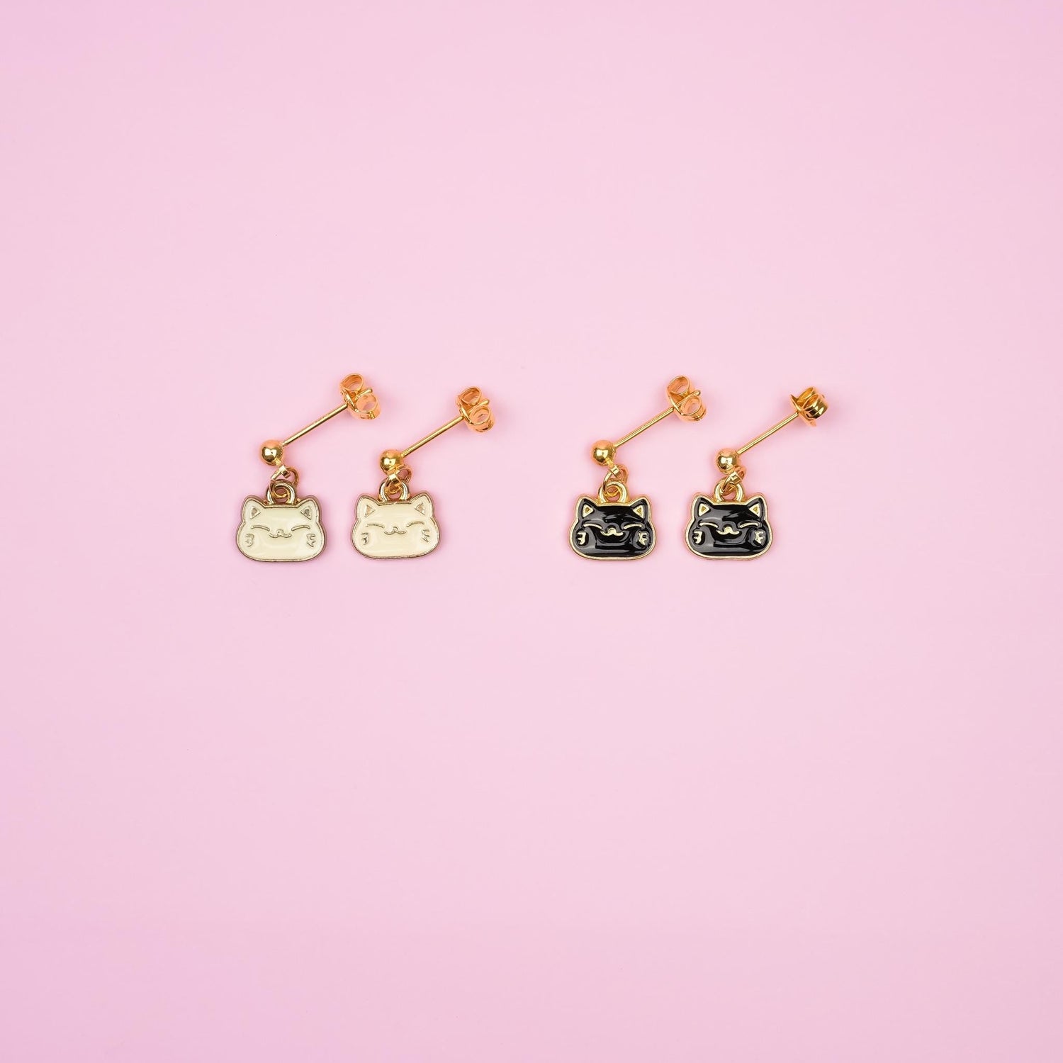 Tiny Black and White Cat Dangle Earrings - Mini Story Co