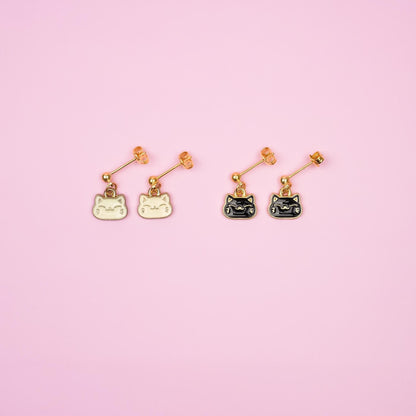 Tiny Black and White Cat Dangle Earrings - Mini Story Co