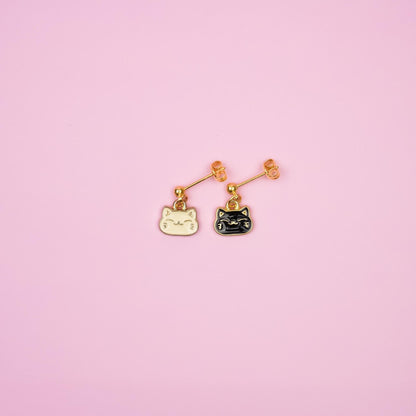 Tiny Black and White Cat Dangle Earrings - Mini Story Co