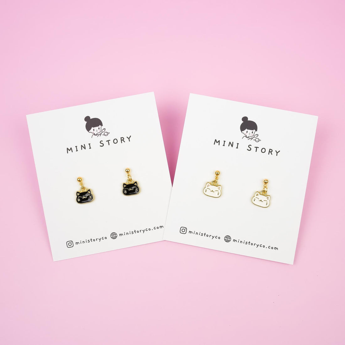 Tiny Black and White Cat Dangle Earrings - Mini Story Co
