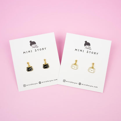 Tiny Black and White Cat Dangle Earrings - Mini Story Co