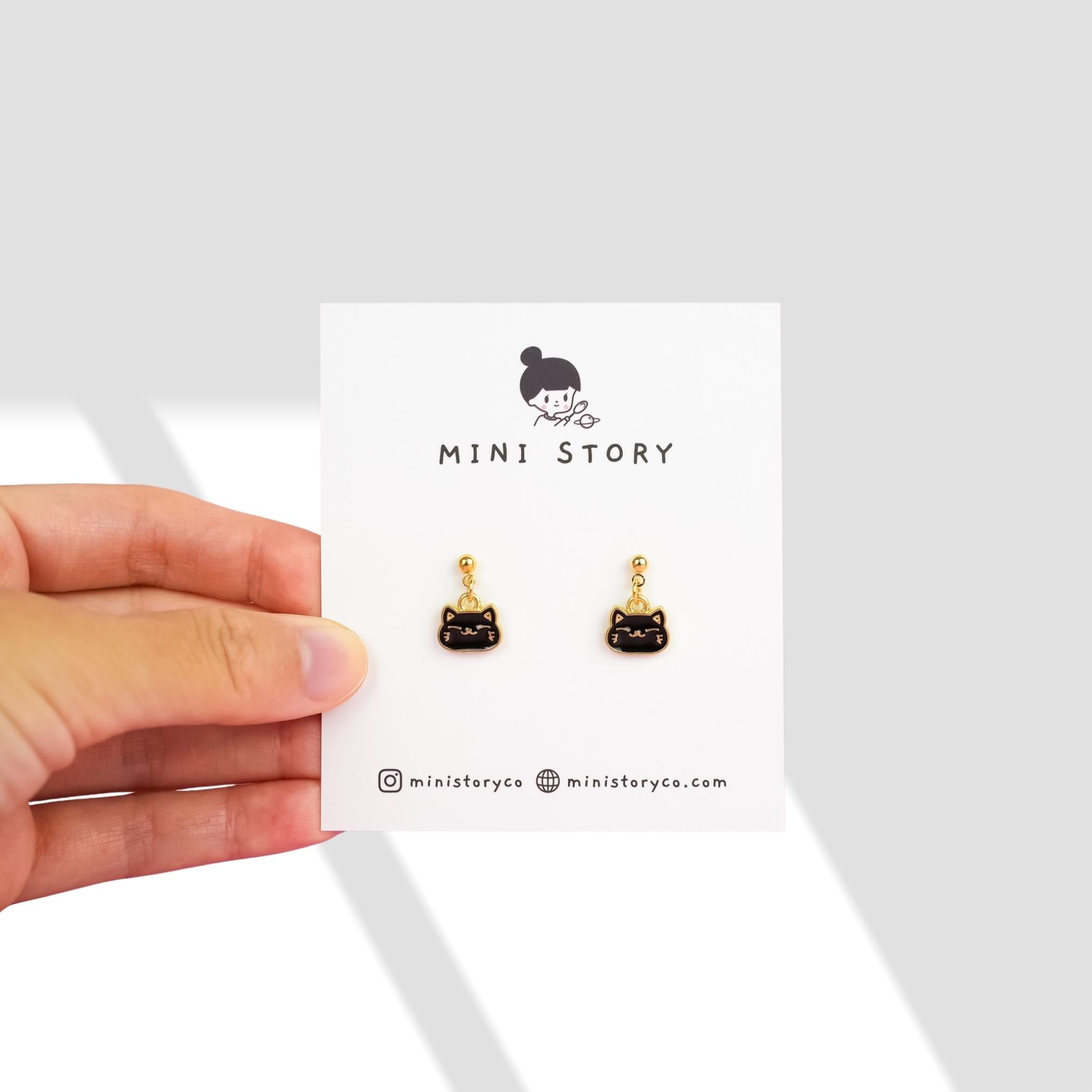 Tiny Black and White Cat Dangle Earrings - Mini Story Co