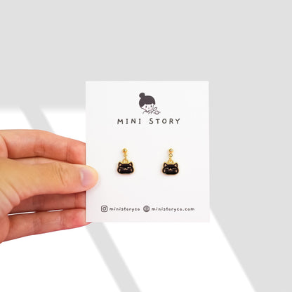 Tiny Black and White Cat Dangle Earrings - Mini Story Co